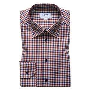 Eton Contemporary Fit Checkered Dress Shirt Size 44 Neck 17.5